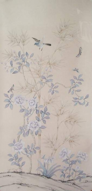 中式古典真丝手绘花鸟壁纸-ID:4013228