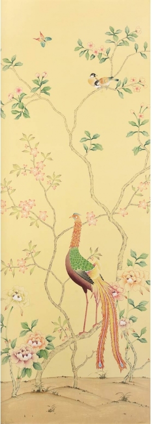 中式古典真丝手绘花鸟壁纸-ID:4013249