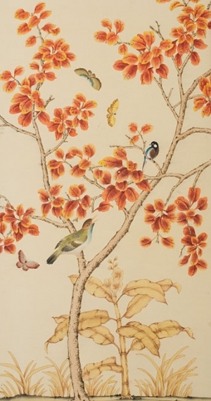 中式古典真丝手绘花鸟壁纸-ID:4013572