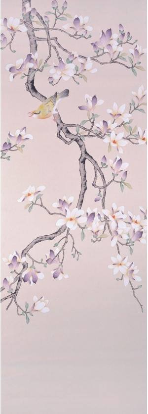 中式古典真丝手绘花鸟壁纸-ID:4013580