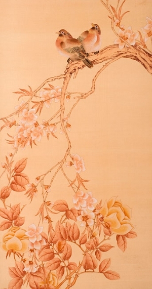 中式古典真丝手绘花鸟壁纸-ID:4013614