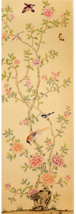 中式古典真丝手绘花鸟壁纸-ID:4013621