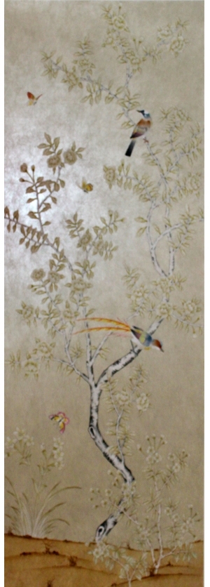 中式古典真丝手绘花鸟壁纸-ID:4013751