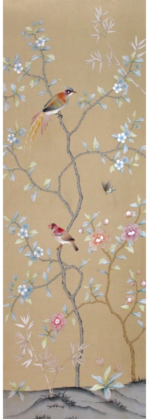 中式古典真丝手绘花鸟壁纸-ID:4013881