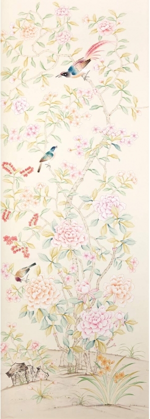 中式古典真丝手绘花鸟壁纸-ID:4013903