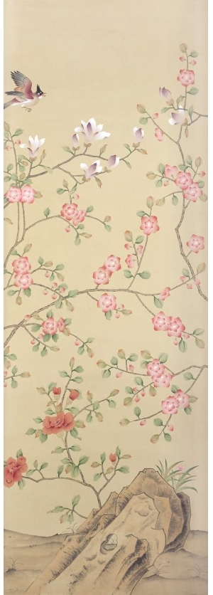 中式古典真丝手绘花鸟壁纸-ID:4013959