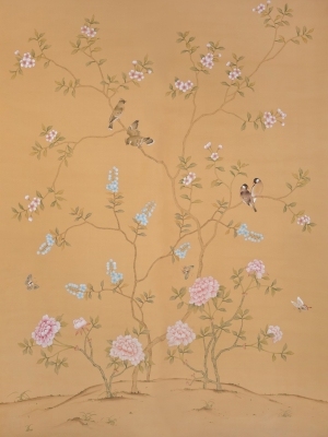 中式古典真丝手绘花鸟壁纸-ID:4014000