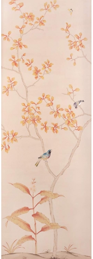 中式古典真丝手绘花鸟壁纸-ID:4014001