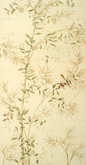 中式古典真丝手绘花鸟壁纸-ID:4014255