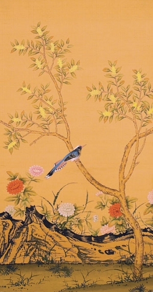 中式古典真丝手绘花鸟壁纸-ID:4014268