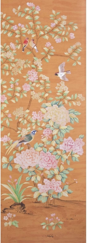 中式古典真丝手绘花鸟壁纸-ID:4014326