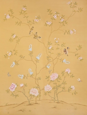 中式古典真丝手绘花鸟壁纸-ID:4014345