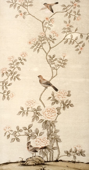中式古典真丝手绘花鸟壁纸-ID:4014405