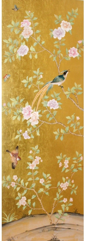 中式古典真丝手绘花鸟壁纸-ID:4014568