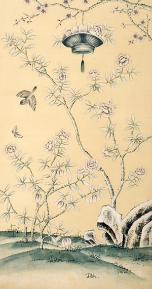中式古典真丝手绘花鸟壁纸-ID:4014627