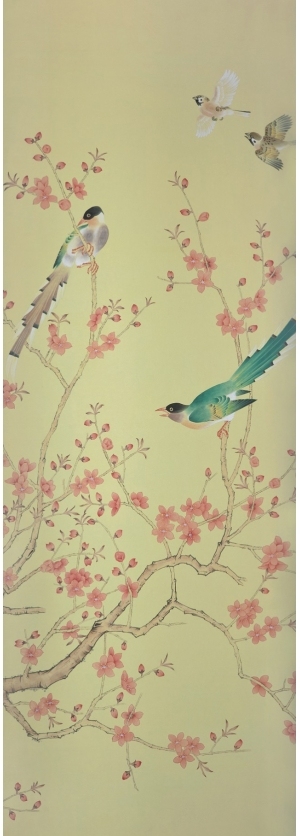 中式古典真丝手绘花鸟壁纸-ID:4014670