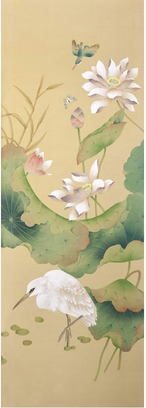 中式古典真丝手绘花鸟壁纸-ID:4014825