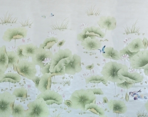 中式古典真丝手绘花鸟壁纸-ID:4015062