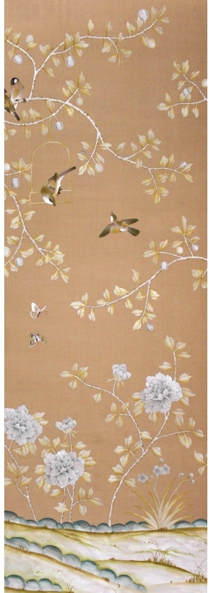 中式古典真丝手绘花鸟壁纸-ID:4015285
