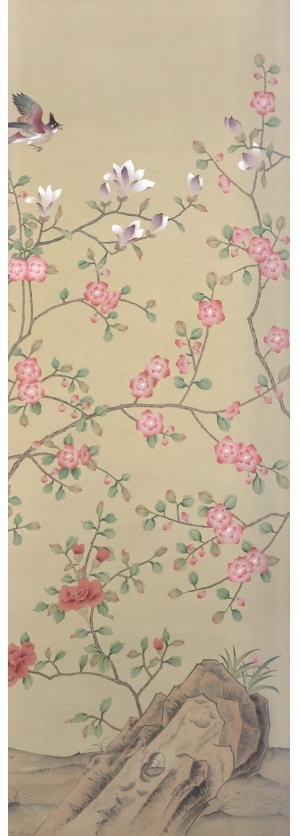 中式古典真丝手绘花鸟壁纸-ID:4015287