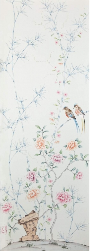 中式古典真丝手绘花鸟壁纸-ID:4015419