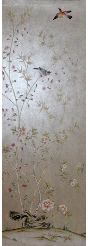 中式古典真丝手绘花鸟壁纸-ID:4015751