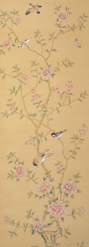 中式古典真丝手绘花鸟壁纸-ID:4015921