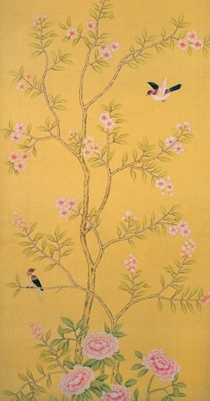 中式古典真丝手绘花鸟壁纸-ID:4016259