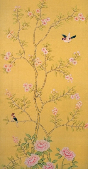 中式古典真丝手绘花鸟壁纸-ID:4016259