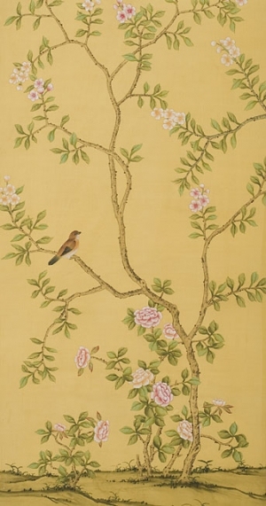 中式古典真丝手绘花鸟壁纸-ID:4016381