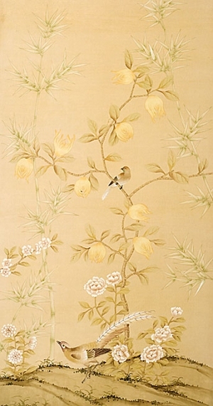 中式古典真丝手绘花鸟壁纸-ID:4016614