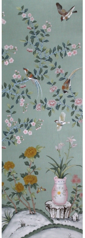 中式古典真丝手绘花鸟壁纸-ID:4016721
