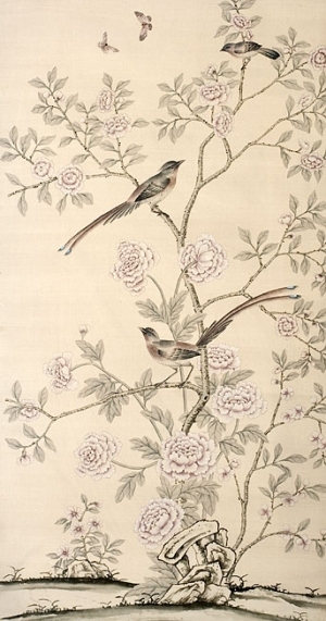 中式古典真丝手绘花鸟壁纸-ID:4017000