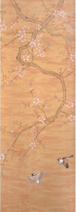 中式古典真丝手绘花鸟壁纸-ID:4017065