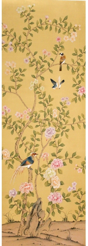 中式古典真丝手绘花鸟壁纸-ID:4017154