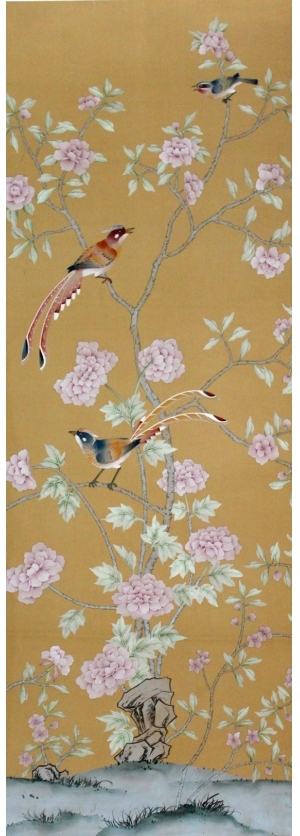 中式古典真丝手绘花鸟壁纸-ID:4017475