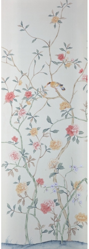 中式古典真丝手绘花鸟壁纸-ID:4017501