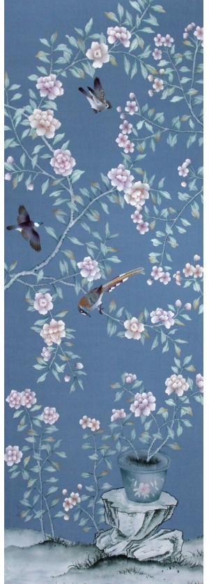 中式古典真丝手绘花鸟壁纸-ID:4017598