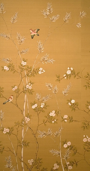 中式古典真丝手绘花鸟壁纸-ID:4017700