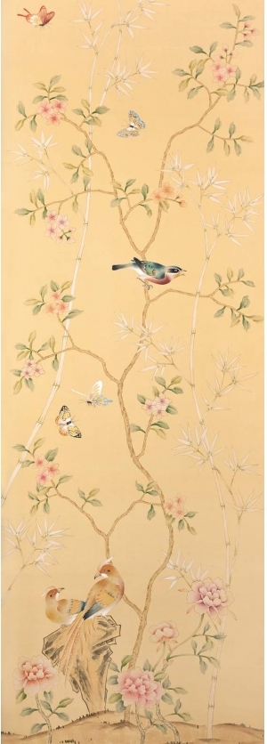 中式古典真丝手绘花鸟壁纸-ID:4017730