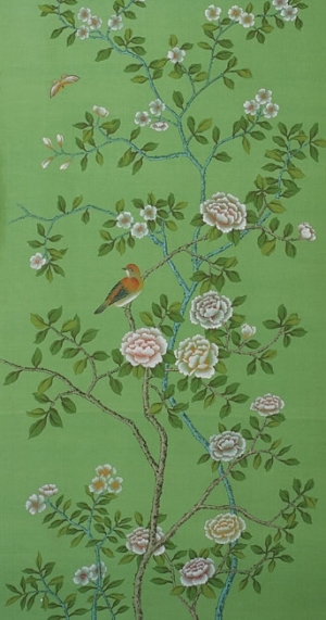 中式古典真丝手绘花鸟壁纸-ID:4017902