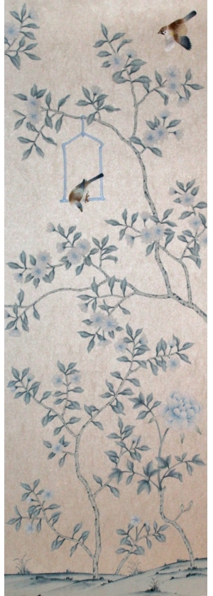 中式古典真丝手绘花鸟壁纸-ID:4018062