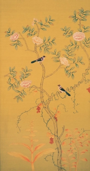 中式古典真丝手绘花鸟壁纸-ID:4018536