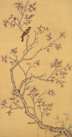 中式古典真丝手绘花鸟壁纸-ID:4018607