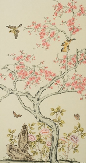 中式古典真丝手绘花鸟壁纸-ID:4018720