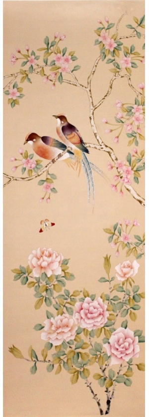 中式古典真丝手绘花鸟壁纸-ID:4018764