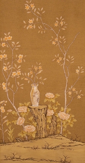 中式古典真丝手绘花鸟壁纸-ID:4018796