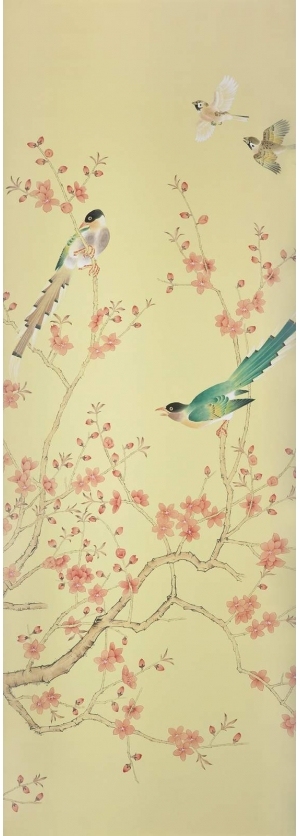 中式古典真丝手绘花鸟壁纸-ID:4018843