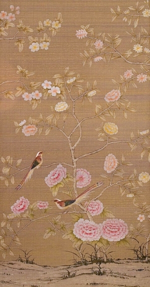 中式古典真丝手绘花鸟壁纸-ID:4018860