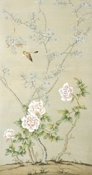 中式古典真丝手绘花鸟壁纸-ID:4018941